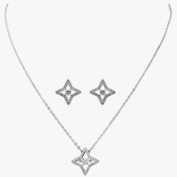 Swarovski Crystal Sparkling Dance Star Rhodium Plated Necklace and Earring Set - Picture 1 of 3